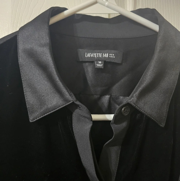 Lafayette 148 Silk Button Down Collared Blouse w/ Velvet Inserts, Size 10, EUC! - Picture 3 of 9